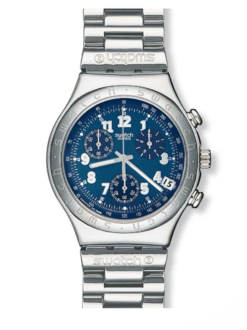 Swatch Blue Dial Stainless Steel Chronograph Watch